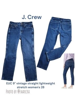 J. Crew Women's 9" vintage straight leg jeans K5391 dark Blue wash stretch 28